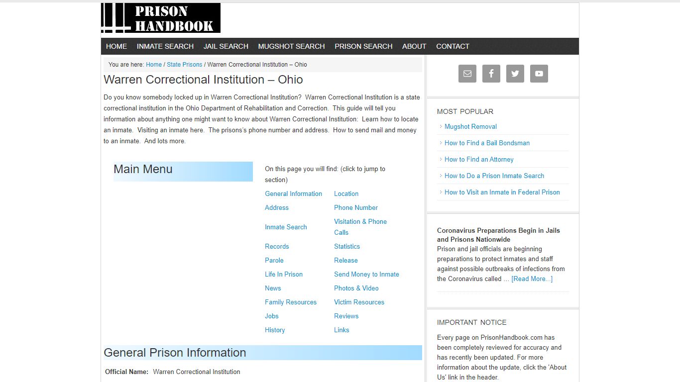 Warren Correctional Institution – Ohio - Prison Handbook