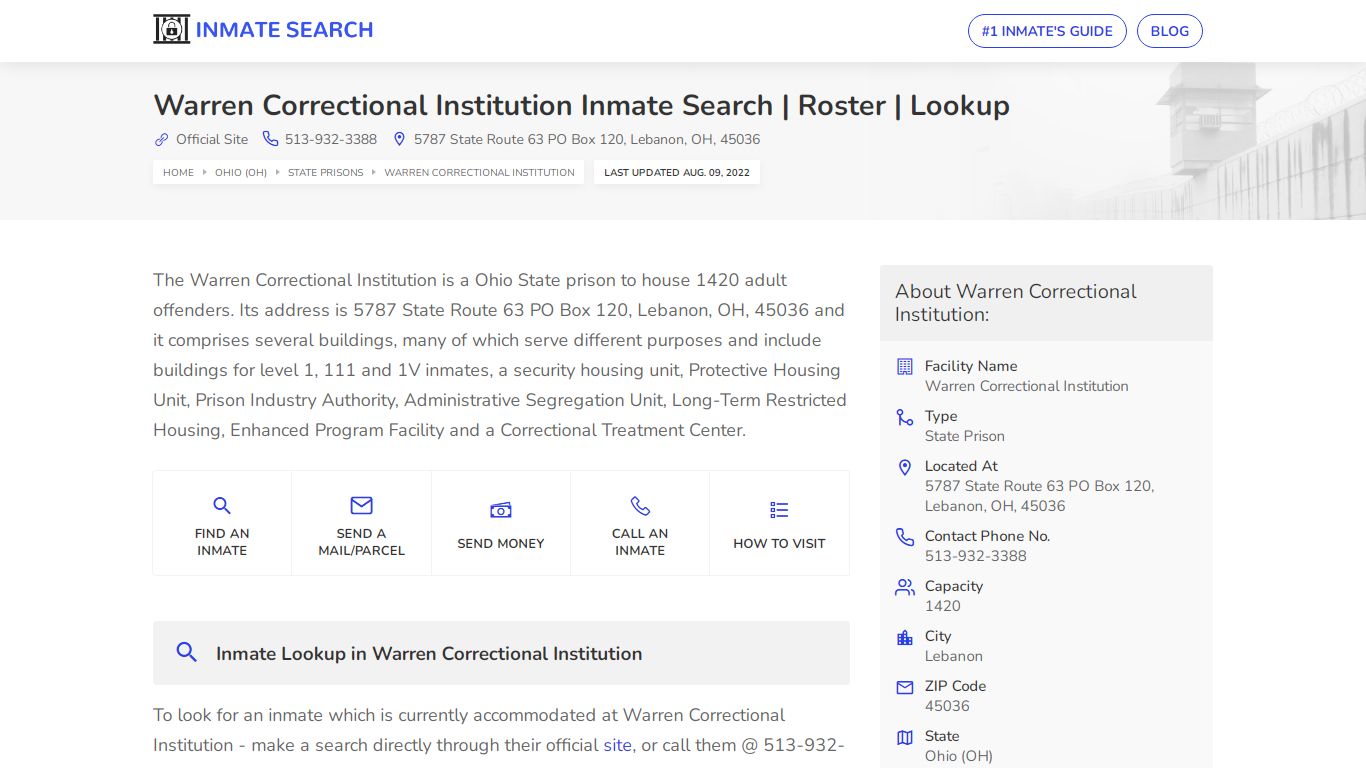 Warren Correctional Institution Inmate Search | Roster ...