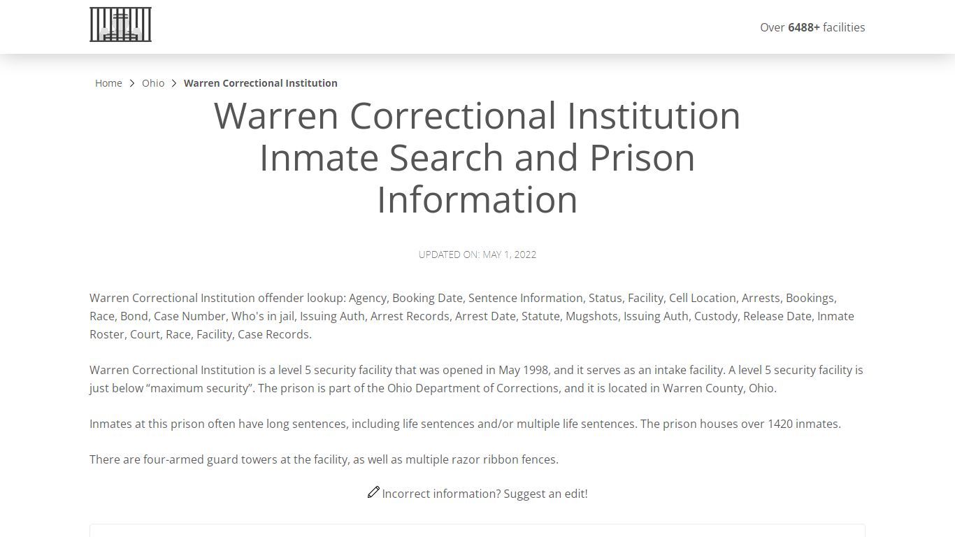 Warren Correctional Institution Inmate Search, Visitation ...